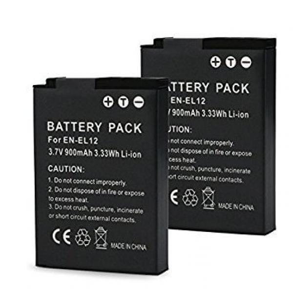 Camera Batterij voor NIKON EN-EL12 - 3,7V - 0,9Ah - 2 stuks